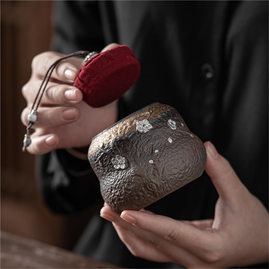 SONGCHAO Sugar Jar Chinese Style Gilt Iron Glaze Rough Ceramic Tea Storage Jar Retro Sealed Jar Portable Small Tea Storage Jar Single Jar Tea Canister