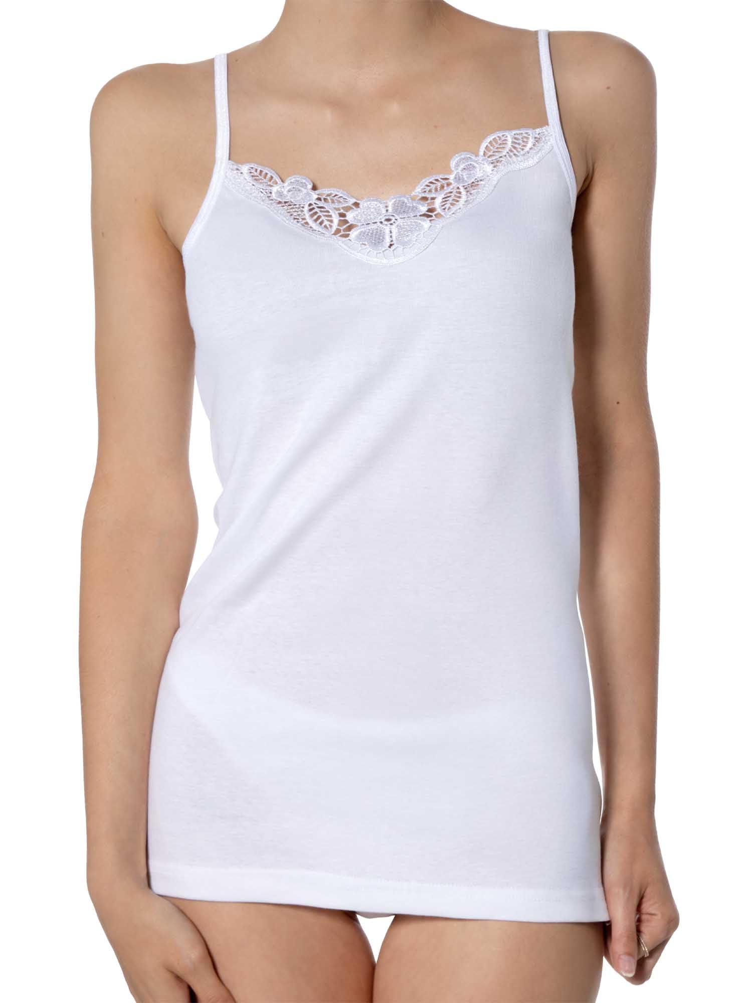 4 Piezas Camiseta Interior con Encaje, 100% Algodòn