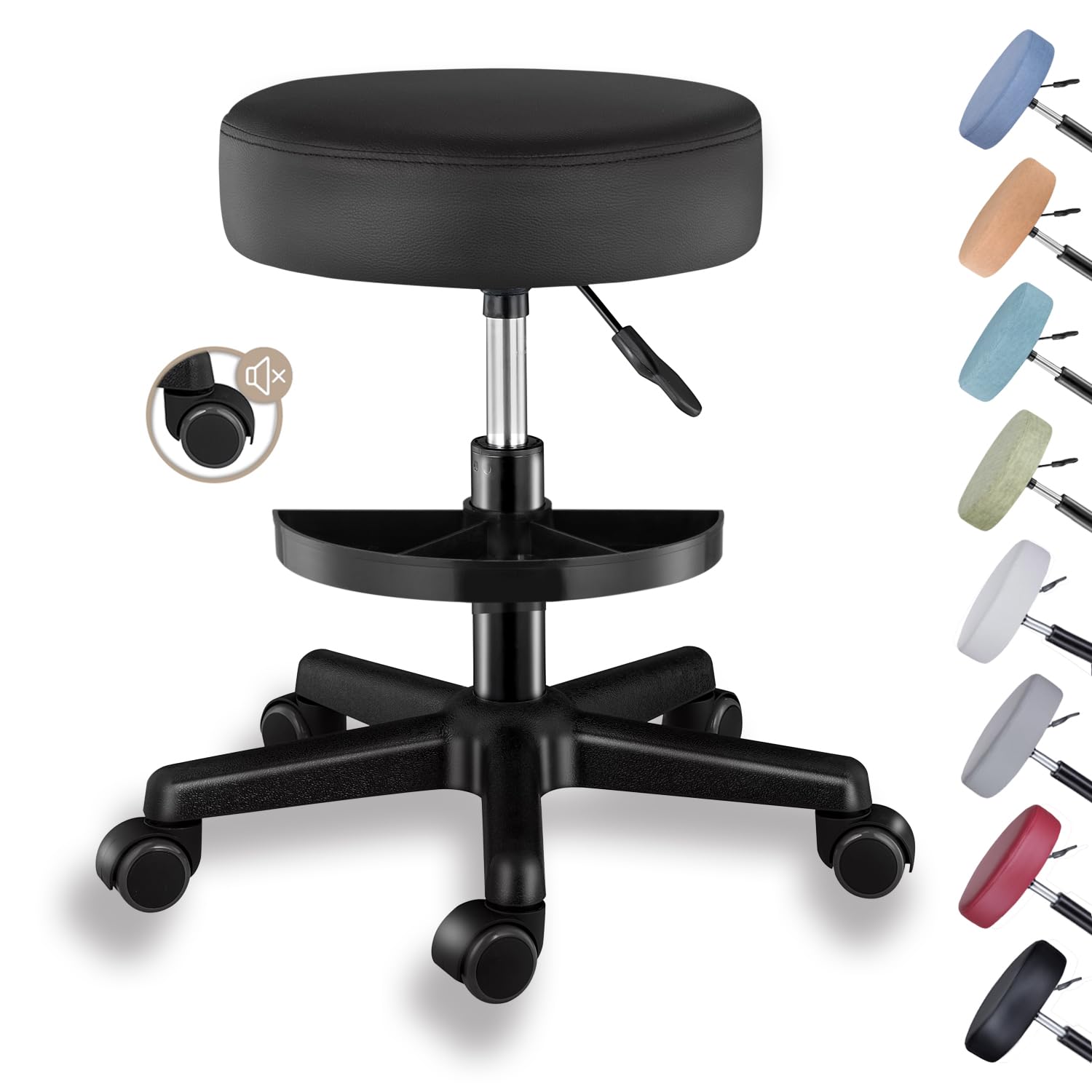 Zedelmair Rollhocker Höhenverstellbar Hocker Mit Rollen 10cm Polsterung 46-60cm Sitzhöhe 360° Drehbar Drehhocker bis 130 kg belastbare Arbeitshocker Bürohocker Teleskophocker Schminktisch Hocker