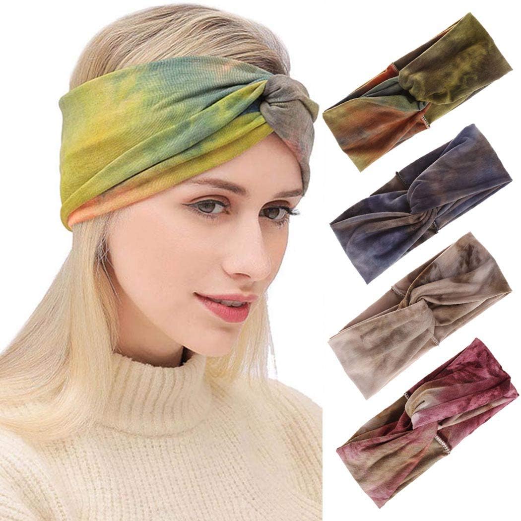 Victray Floral Headband Sport Running Headwrap Elastic Knotted Hair Band for Women and Girls (Pack of 4)
