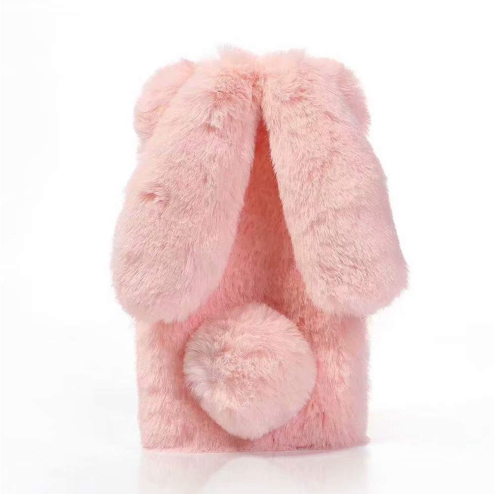 SEEYA Compatible with Alcatel 1C 2019 Phone Case Plush Bunny, for Alcatel 1C 2019 Case Soft Fluffy Furry Silicone TPU Faux Fur Warm Pom Ears Cute Pink Rabbit Shockproof Protective Cover