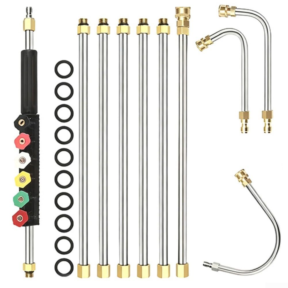 Kit de extensión telescópica para lavadora a presión de 4000 PSI, herramienta de limpieza de alta presión de acero inoxidable y latón de 24 pies con 6 boquillas, conexión rápida M22 de 14 mm para