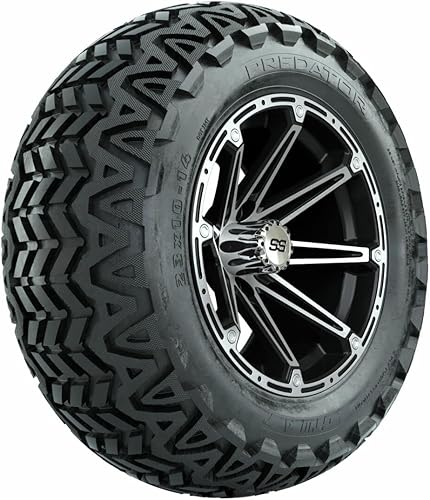 GTW Combo de ruedas y neumáticos para carrito de golf de 14 pulgadas GTW Element mecanizadasruedas negras en neumáticos todo terreno Predator de 23