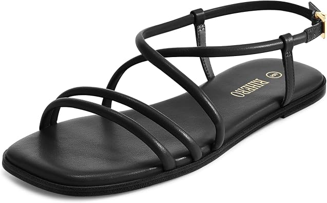 Rihero Womens Summer Square Toe Strappy Flat Sandals