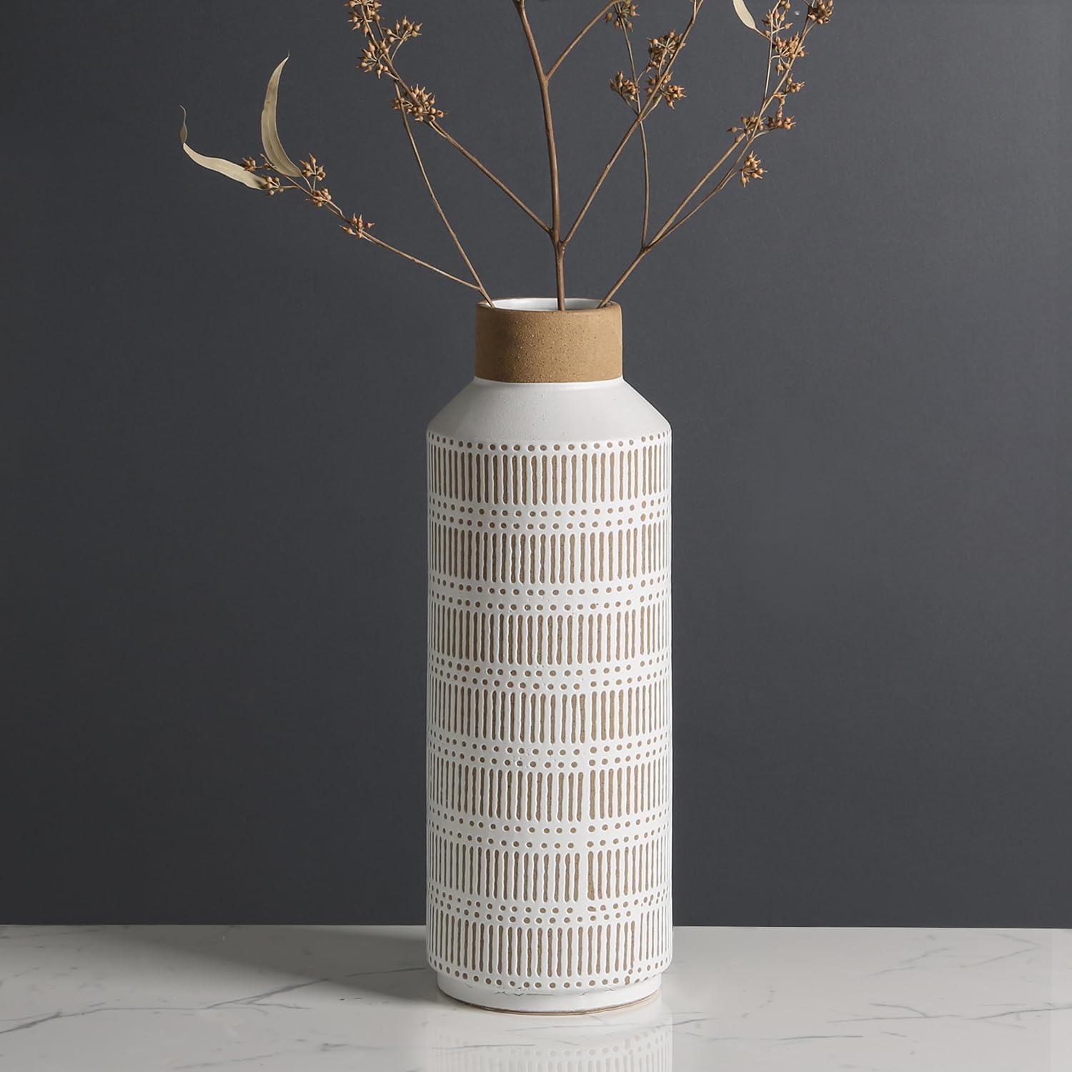 Amazon.com: LIZOFER Rustic Large Ceramic Vase for Living Room Bedroom 15.75'' Farmhouse Flower ...