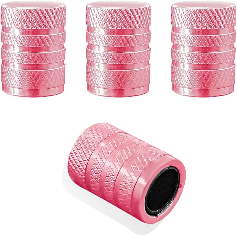 povtii 4 PCS Car Tire Valve Stem Caps, Aluminum Anti Corrosion Tire Air Caps with with Plastic Seal, Universal Leakproof Tyre Stem Cover, Car Accessories for Truck Bike Motorcycle (Pink)