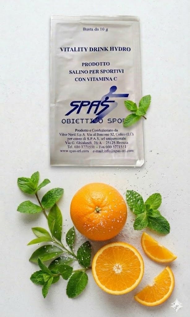 SPAS Vitality Drink integratore con magnesio, potassio, vitamina C ed E bevanda isotonica con maltodestrine sali minerali per sport e attività fisica e lavori faticosi | arancia | 10g x 200 pz