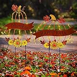 Juegoal 2 Pack Solar Lighted Metal Pumpkin Stakes, Thanksgiving Garden Stakes, Solar Powered Thanks Pumpkins Happy Fall Outdoor Decorations, Light Up Yard Signs Stake Autumn Figurine Decor
