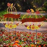 Juegoal 2 Pack Solar Lighted Metal Pumpkin Stakes, Thanksgiving Yard Stakes, Solar Powered Thanks Pumpkins Happy Fall Outdoor Garden Decorations, Light Up Yard Signs Stake Autumn Figurine Decor