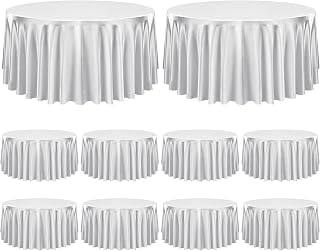10 Pack Silver Satin Round Tablecloths, 120 Inch, Fits 8 FT Tables