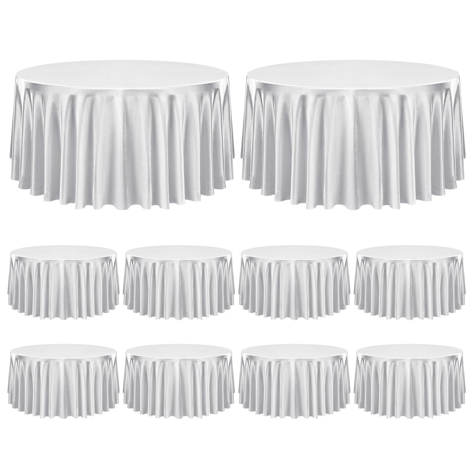 10 Pack Round Silver Tablecloth Stain Resistant Wrinkle Free Silkly Soft Table Cloth, Satin Dining Table Cloths for Dining Room, Indoor and Outdoor