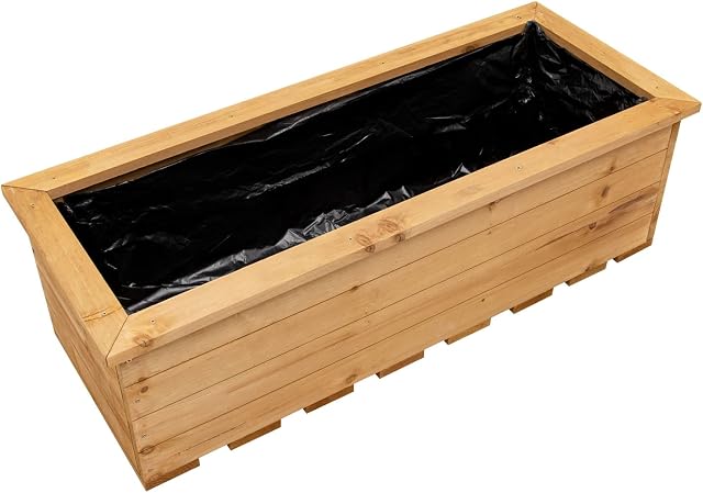 Woodside Stained Wooden Garden Trough Planter/Flower Container Box, XL 95L Capacity, Heavy Duty