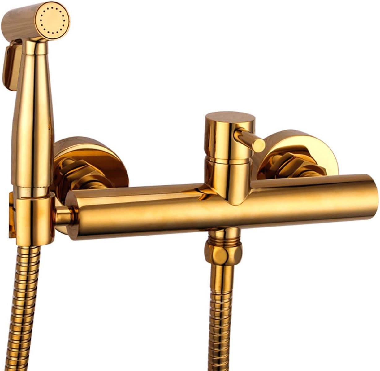 Handheld Bidet Sprayer Toilet Kit, Hot and Cold Brass Bidet Spray Set, Titanium Gold Bidet Toilet Sprayer Wall Mounted Bathroom Washroom Set with 59inch Stainless Steel Hose (8.5cm Hole Spacing )