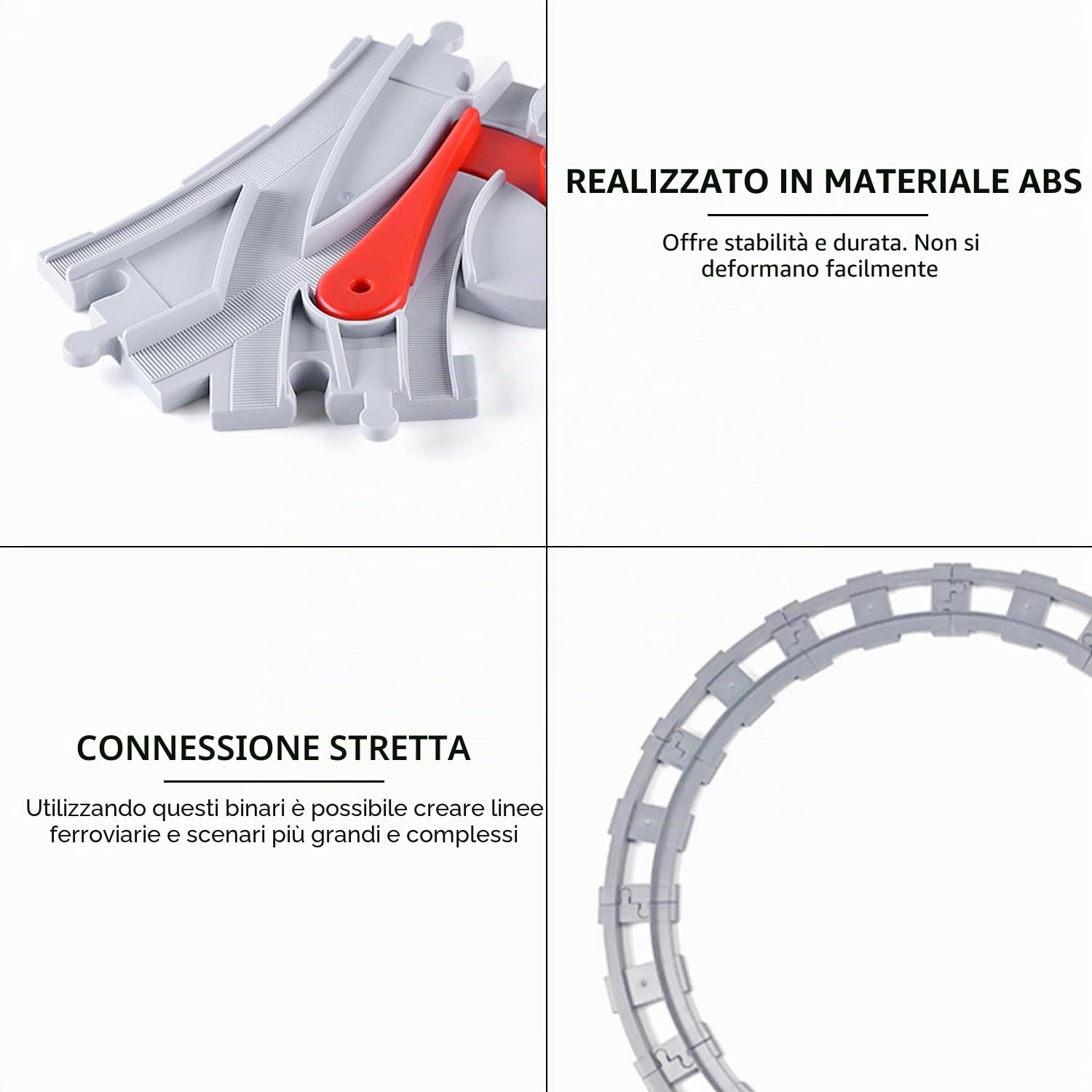 Il set di binari da 32 pezzi comprende binari dritti, binari curvi, cambio ferroviario e accessori, set di prolunghe per binari, binari ferroviari, treni urbani e accessori per treni