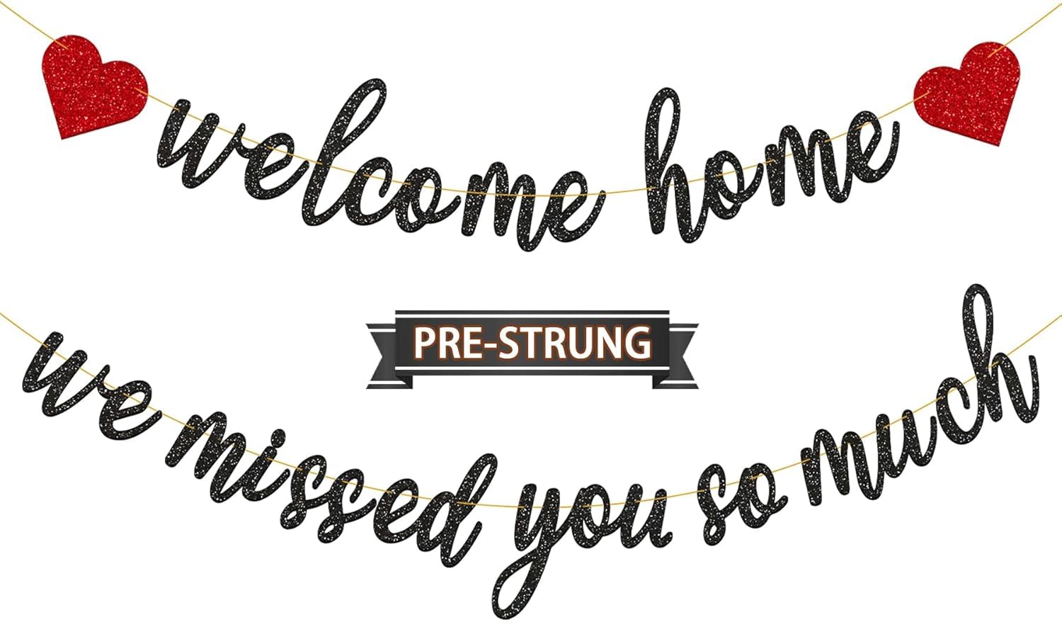 Welcome Home We Missed You So Much Banner for Military Army Returning, Homecoming Party Decorations, Black Heart