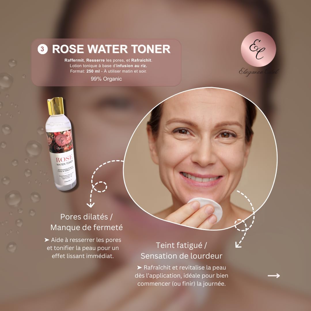 Cofanetto per la cura del viso biologico alla rosa, 6 prodotti, siero 30 ml, sapone 100 g, tonico, schiuma detergente, crema e maschera di argilla
