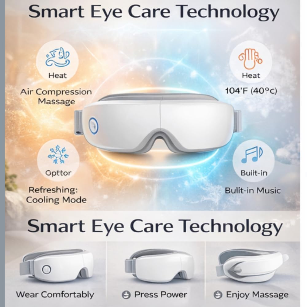 ME JO Eye Massager with Heat and Cooling – Eye Strain Relief – Birthday Gifts, Eye Mask for Dry Eyes, Sleep & Stress Relief for Women, Men, Mom & Dad