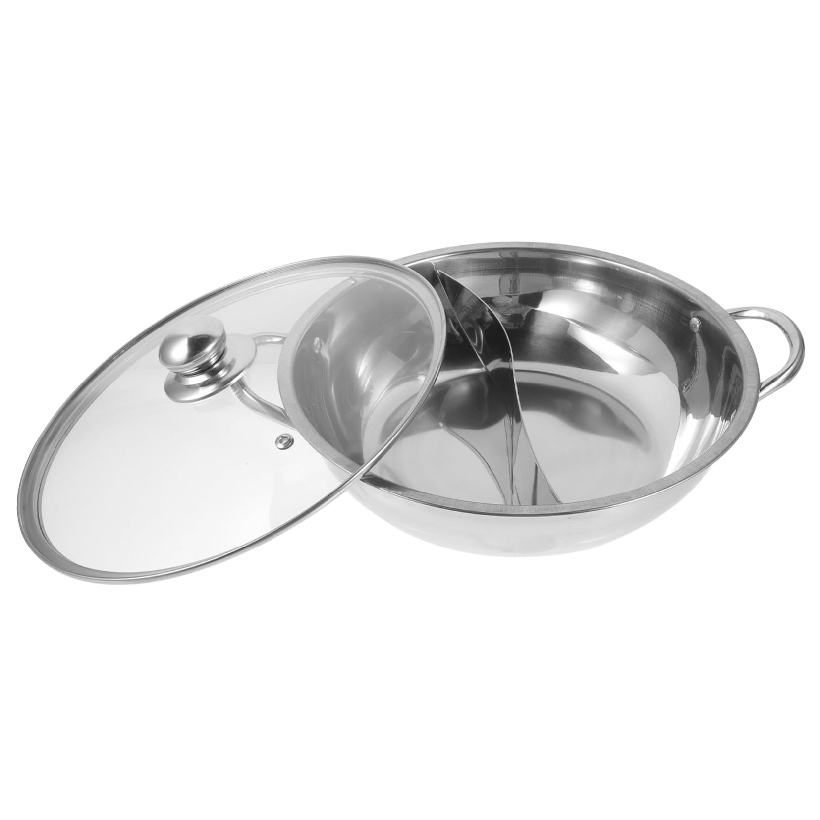 Amosfun Pentola Hotpot Doppia in Acciaio Inox 304, Argento, Spessa