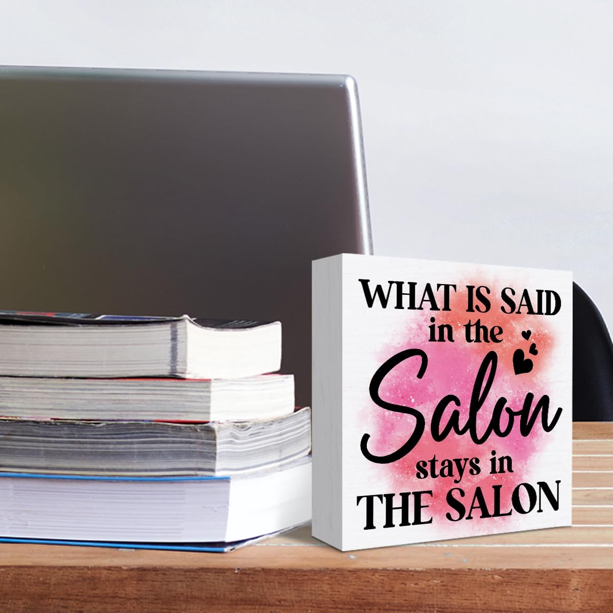 Beauty Shop Desk Decor - What Is Said in The Salon Stays in The Salon - Barbershop Hair Salon Nail Shop Table Sign Decor - Christmas Birthday Gift for Manicurist Esthetician Nail Tech Hairstylist image 3