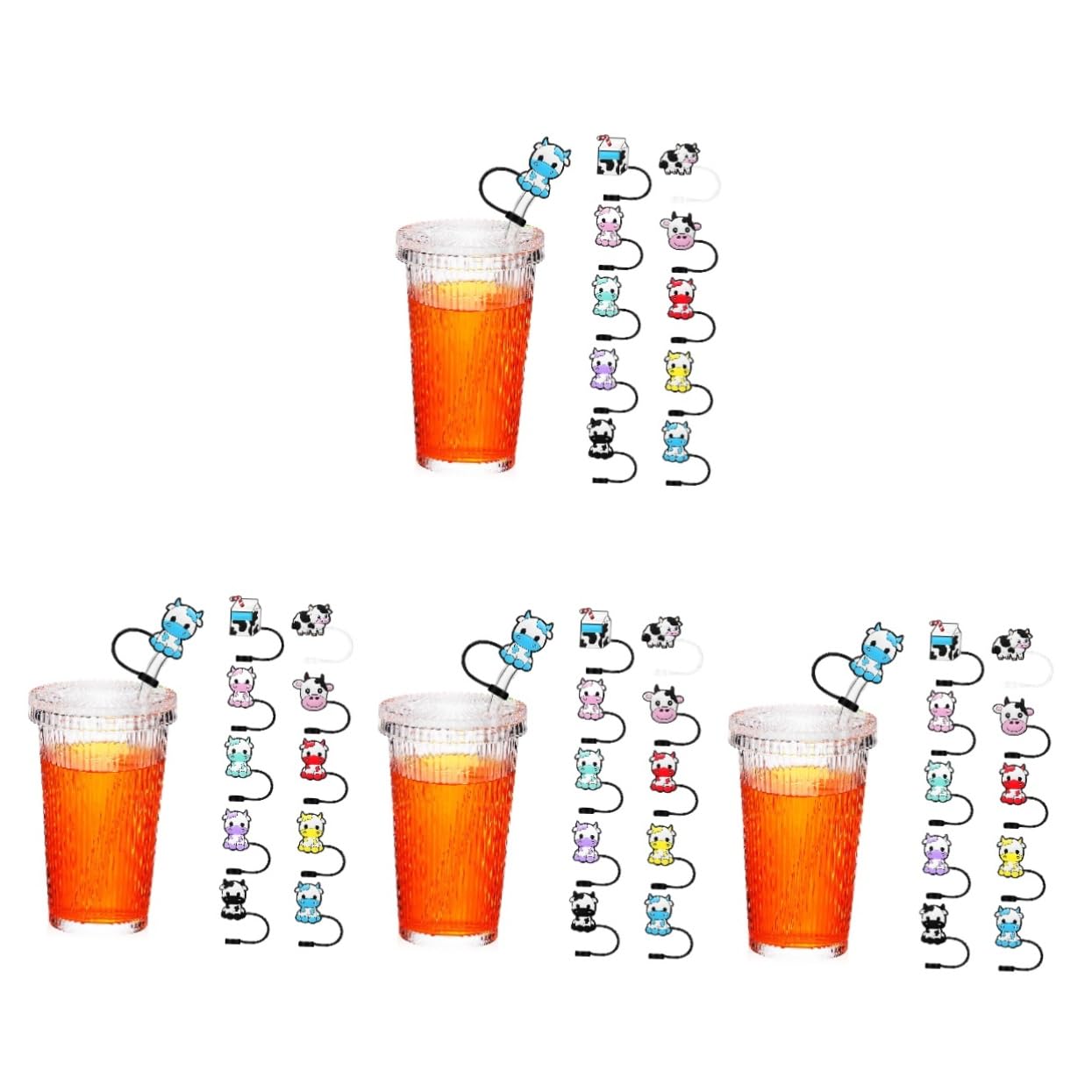 Bouchon de paille silicone flexible et sûr, lot de 4 embouts lavables animal