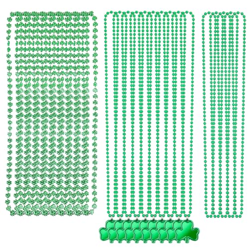 25pcs St. Patrick's Day Necklaces, Green Beads Necklace Shamrock/Clover Necklaces 3 Styles Irish Necklace Beads Pendant St Patrick's Day Party Favors for St Patrick Party Costume Jewelry Decor