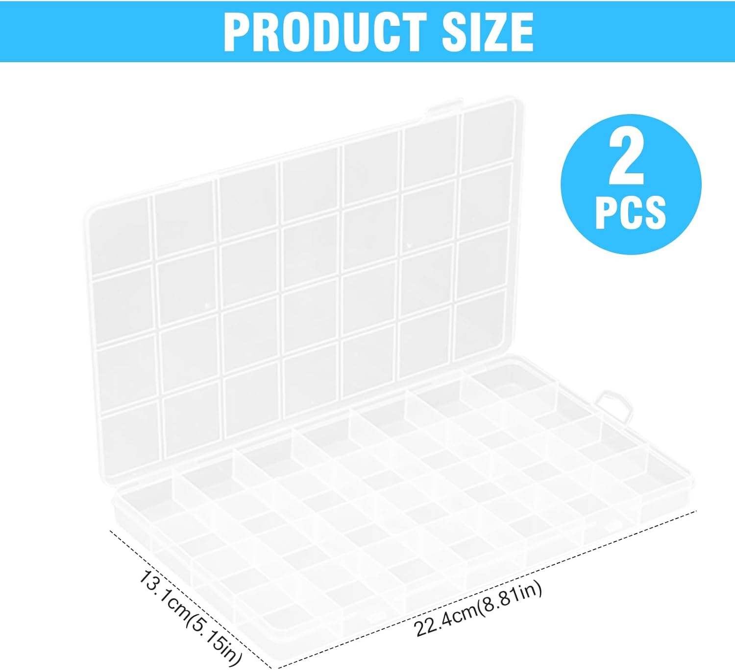 2 Pcs 28 Grids Small Compartment Craft Case, Plastic Organiser Storage Box, Clear Bead Container, Organizer Storage Container with Dividers for Beads, Crafts, Buttons