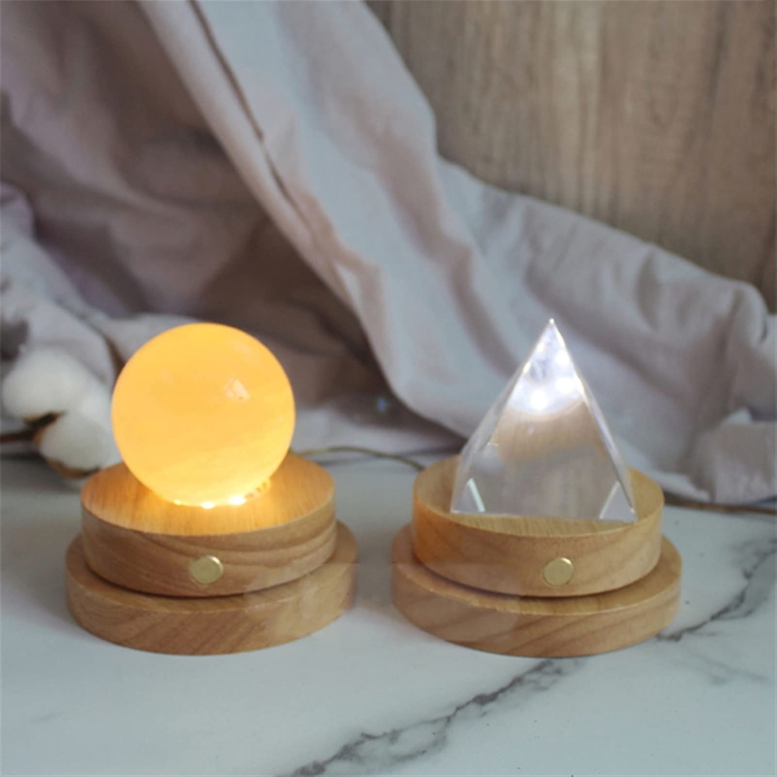 Striscia LED, strisce di illuminazione, striscia LED, luce a LED a stelo rotante luminoso, espositore oggetto trasparente in vetro, supporto rotondo in legno, forniture da bar, supporto per luce