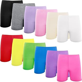 Paquete de 12 pantalones cortos de baile para niñas, pantalones cortos de motociclista para niños pequeños, ropa de ciclismo para niños, 12 colores mezclados, 8-10 años