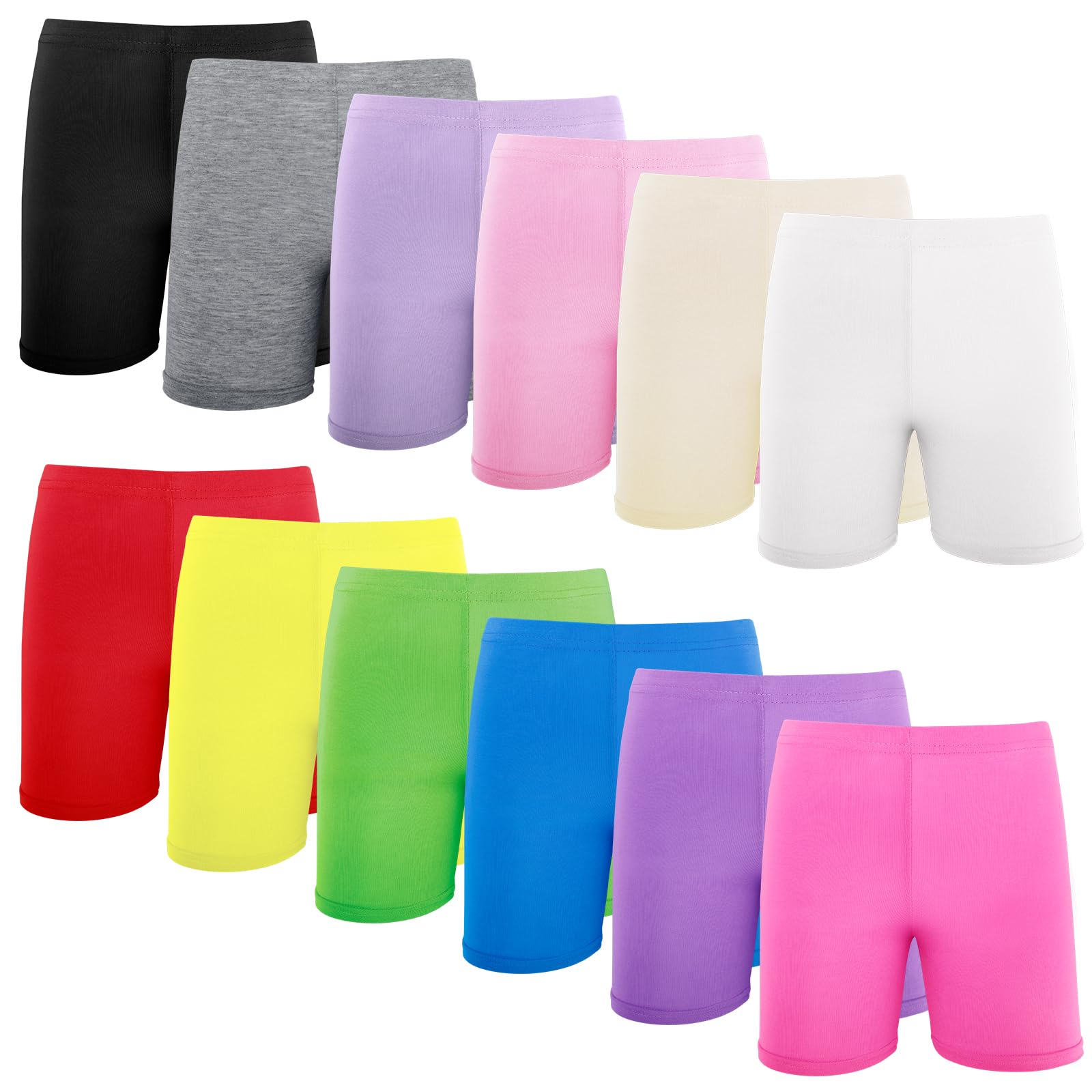 12 Pack Girls Dance Shorts, Toddler Biker Shorts Cartwheel Under Dress Pastel Kids Biking Clothes