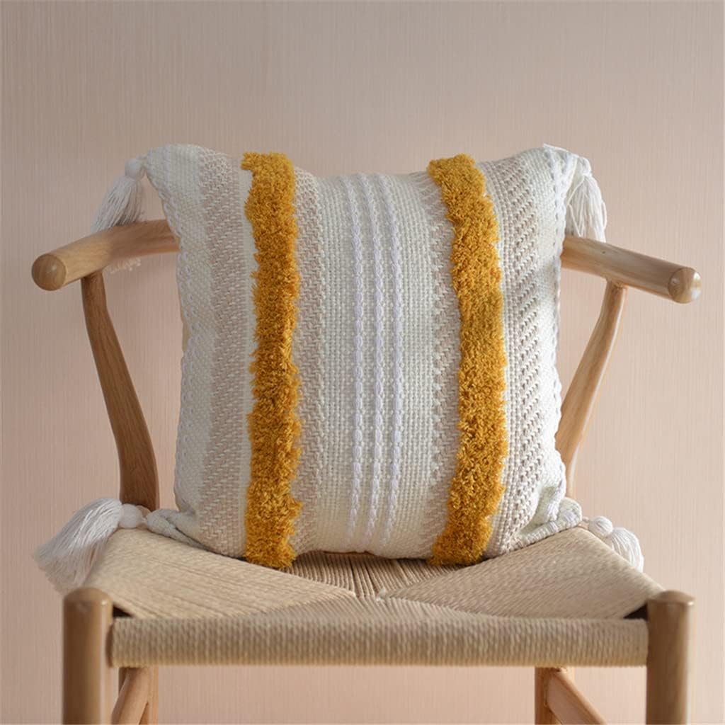 Pillowcase Washed Cotton ，Pillow Cover ， 未处理 Nordic Pillow Striped Cotton Tassel Bohemian Ethnic Cushion Pillowcase Homestay Living Room Pillow Waist Pillow(White-Space Element (1) 3)