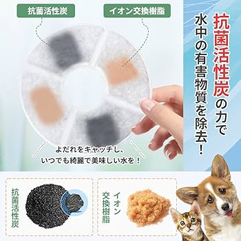 ペット用品 水飲み器 軟水化フィルター ホワイト 活性炭 イオン交換樹脂 4枚 ペット 給水器 軟水化 フィルター 4枚セット 円形 交換用 個別