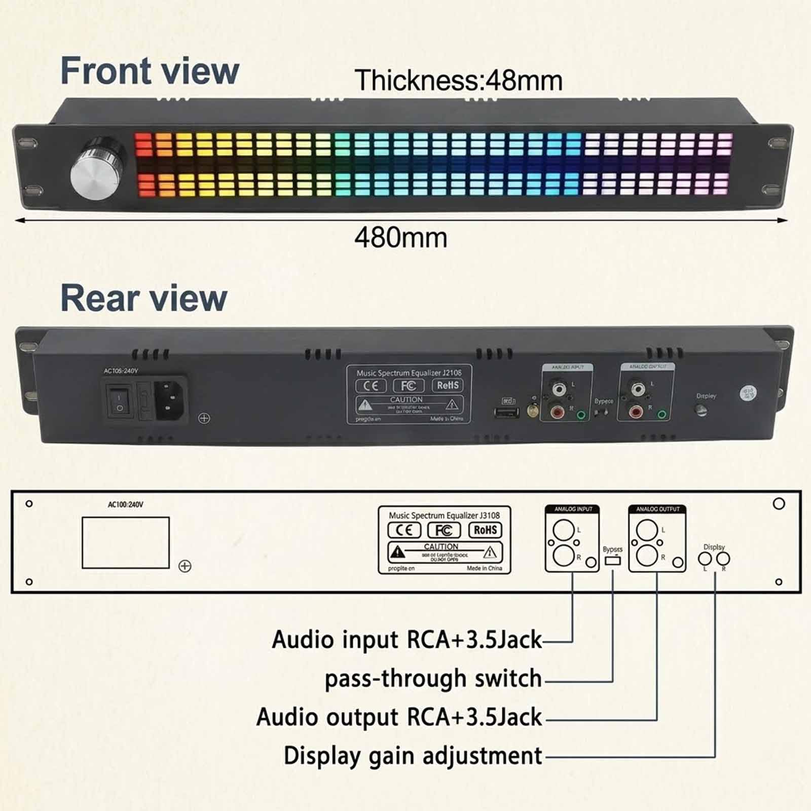 Égaliseur Graphique Stéréo 15 Bandes À Deux Canaux, Analyseur De Spectre Musical Led 31 Bandes Avec Gain ±30 Db, Compatible Avec 10 Effets Sonores Préréglés, Idéal Pour La Scène, Le Karaoké, Les