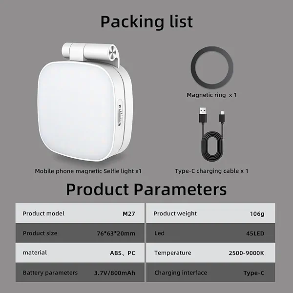 Magnetic Selfie Light Compatible for MagSafe iPhone, CRI 95+ 700lx/0.3m Folding LED Phone Fill Ring Lighting with Full Mirror for Zoom Makeup Photography Recording Video Conference TikTok (M27-White)