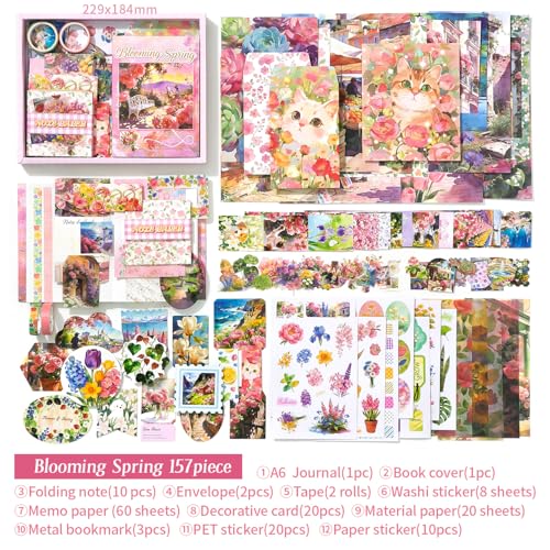 Image of WEMOL Vintage Journal Scrapbook Pack Kit for Art Journaling Bullet, Planners DIY Paper Stickers, Craft Kits Notebook, Collage Album Aesthetic Sticker (Pink Flower)
