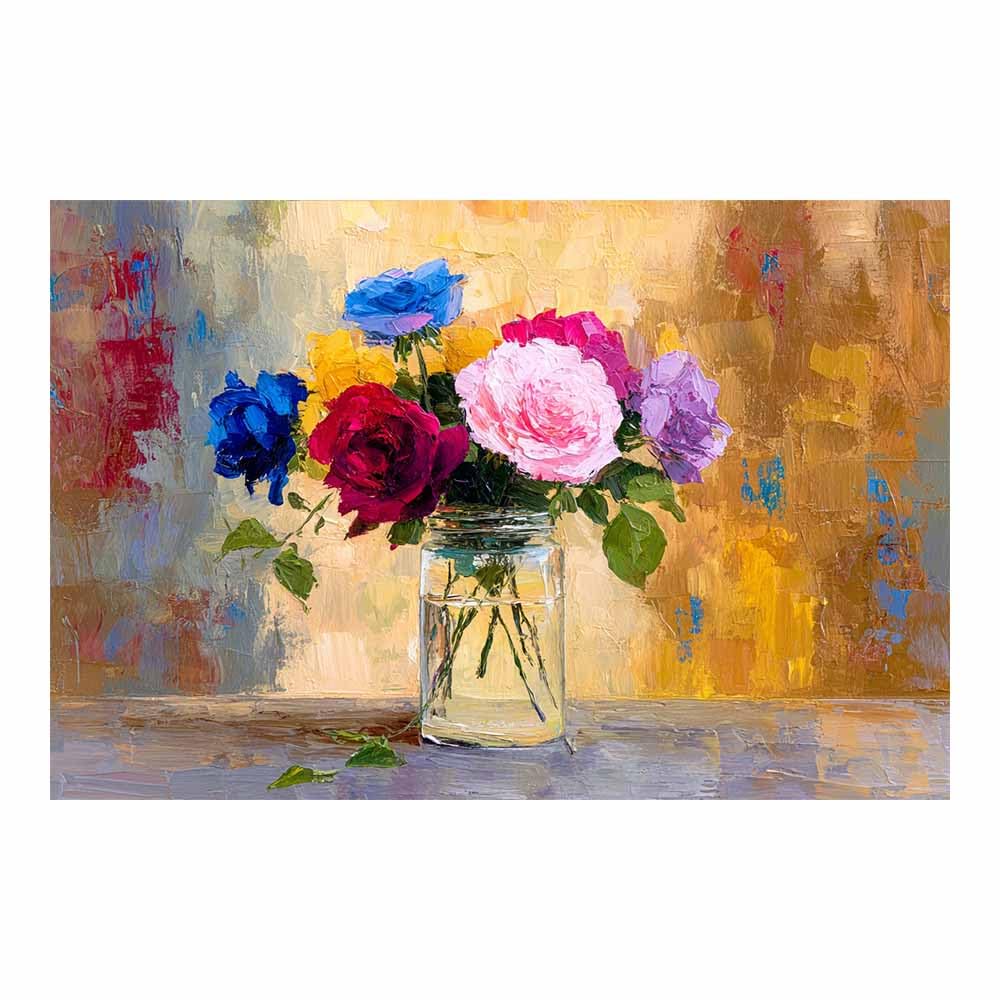 Xeniou Multicolor Flowers Wall Canvas Colorful Ros Oil Painting Canvas Wall Art, For Bedroom Bathroom Living Room Home Wall Decor(Multicolor)-70X100cm Unframed