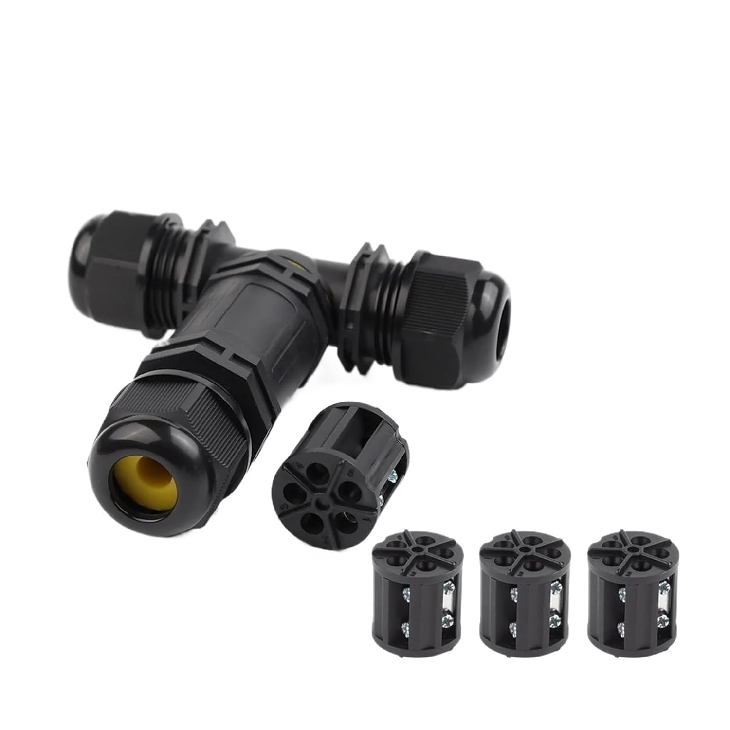 IP68 M25 Waterproof Cable Connector 3 Way T Type Outdoor Junction Box for 2/3/4/5 Pin LED Lighting Screw Terminal(M25T 5P 10-14mm)