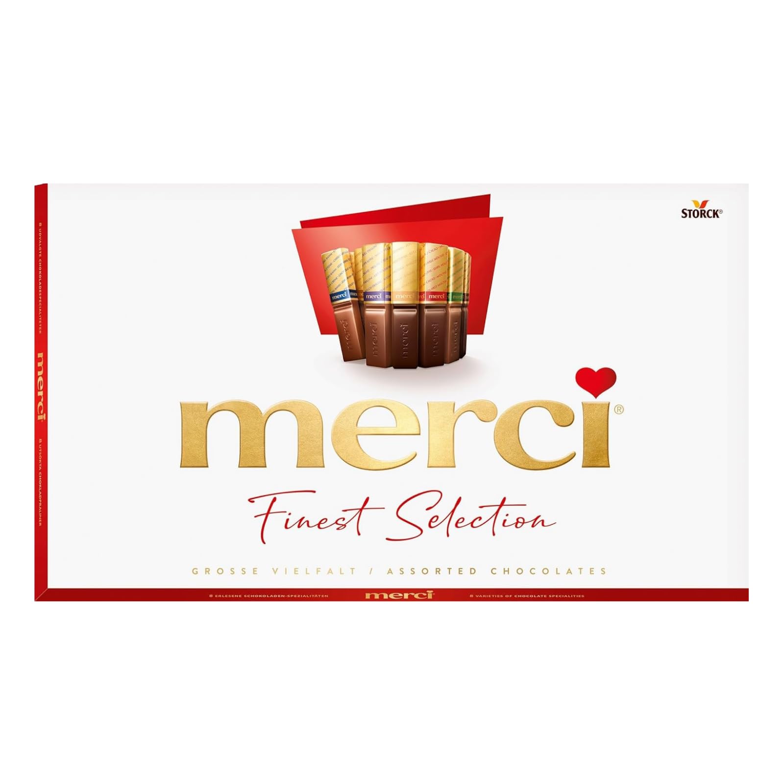 merci Finest Selection Gran Variedad – 400 g – Caja de Bombones para Regalar – Surtido de 8 Especialidades de Chocolate con y sin Relleno – Selección Premium – Sin Gluten y Aptos para Vegetarianos