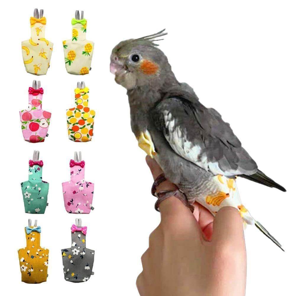 ZXCVWWE Pañal de loro con pajarita de frutas coloridas, floral, lavable, cacatúa, grande, pájaros, palomas, ropa mediana y pequeña, T2L6
