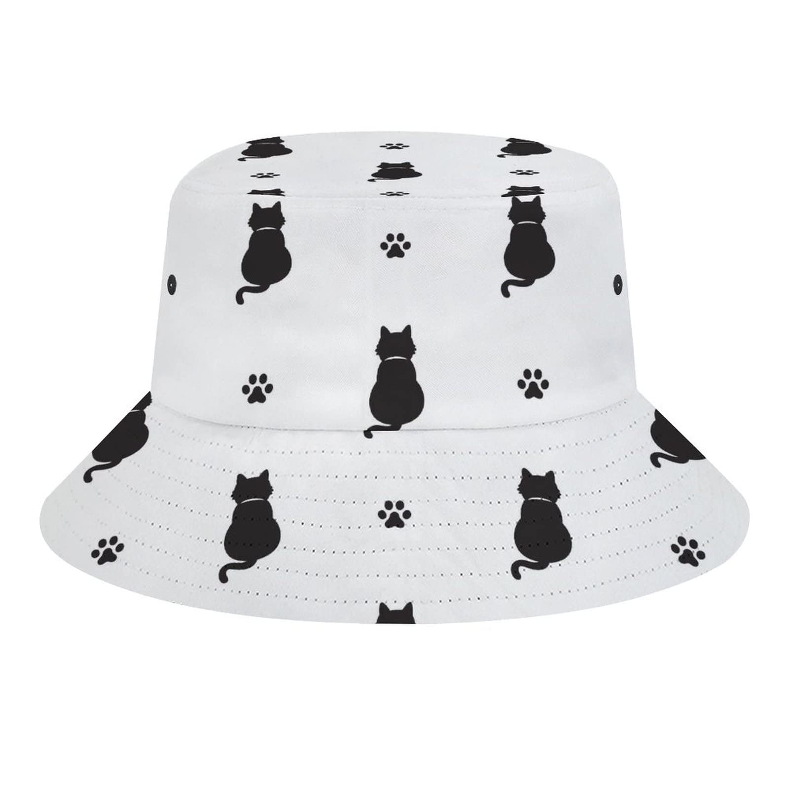Bucket Hats Cat and Footprint Pattern Fisherman Hat Sun Cap for Men Women Multi