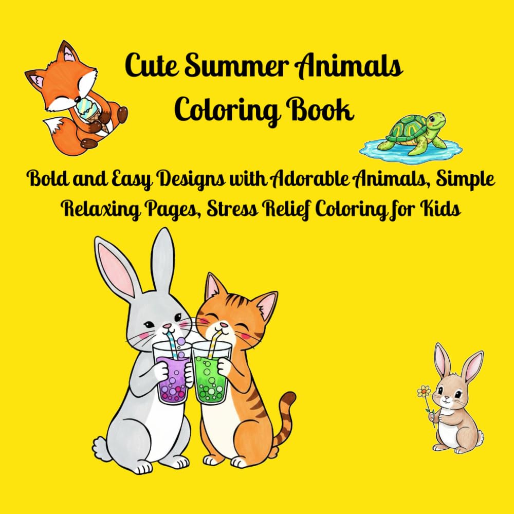 Cute Summer Animals Coloring Book: Bold and Easy Designs with Adorable Animals, Simple Relaxing Pages, Stress Relief Coloring for kids
