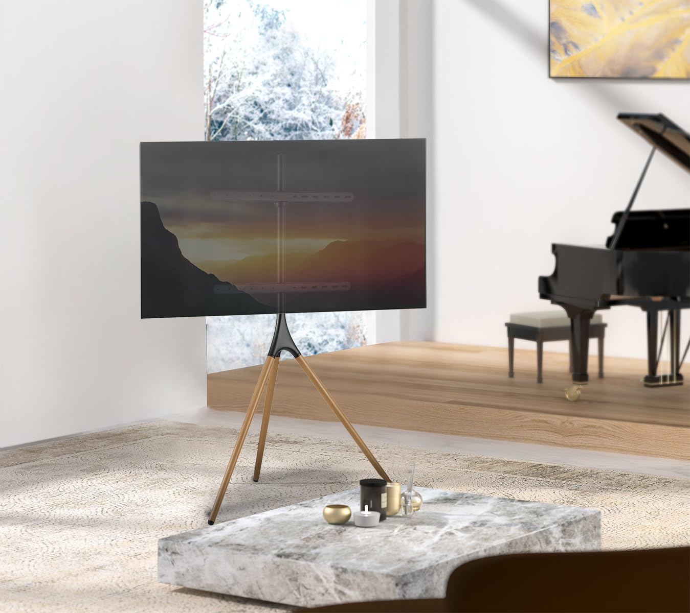 My wall HT22L TV-Standfuß höhenverstellbar, TV Ständer für 32 – 75 Zoll (81,3-190,5 cm), Drehbar, Holzdesign