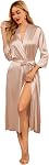 Ekouaer Silk Robes for Women Long Satin Bride Bridesmaid Wedding Party Robes Lightweight Sexy Sleepwear with Pockets