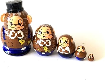 1.25" Tall Monkey MINI Nesting Dolls Russian Hand Carved Hand Painted 5 Piece Matryoshka in Each Set