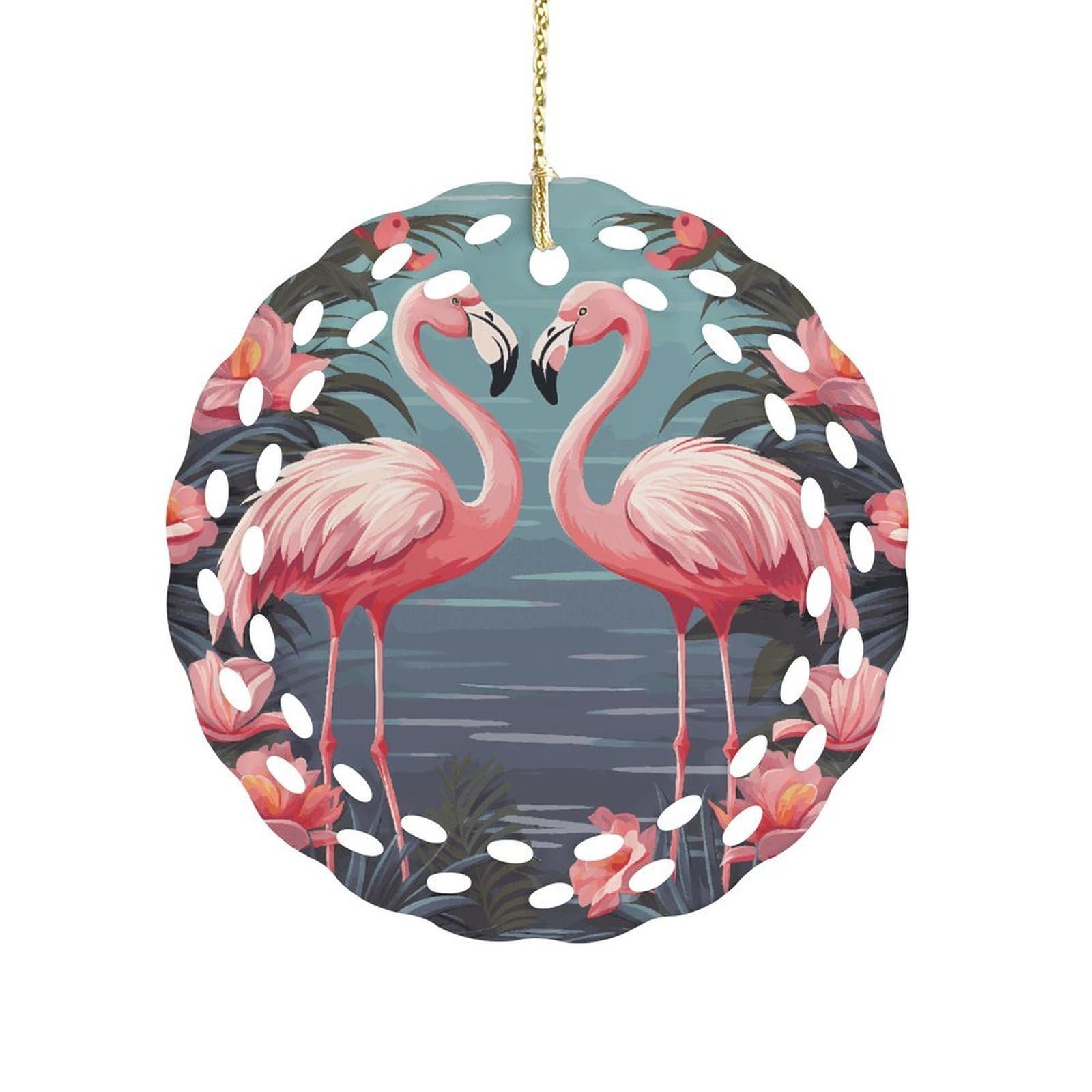 Fodpand Women's Style Flock Of Tropical Flamingos Ceramic Ornament For Home Decor 3.2" Round Tree Decoration Christmas Ornaments For Men Double-Sided Design