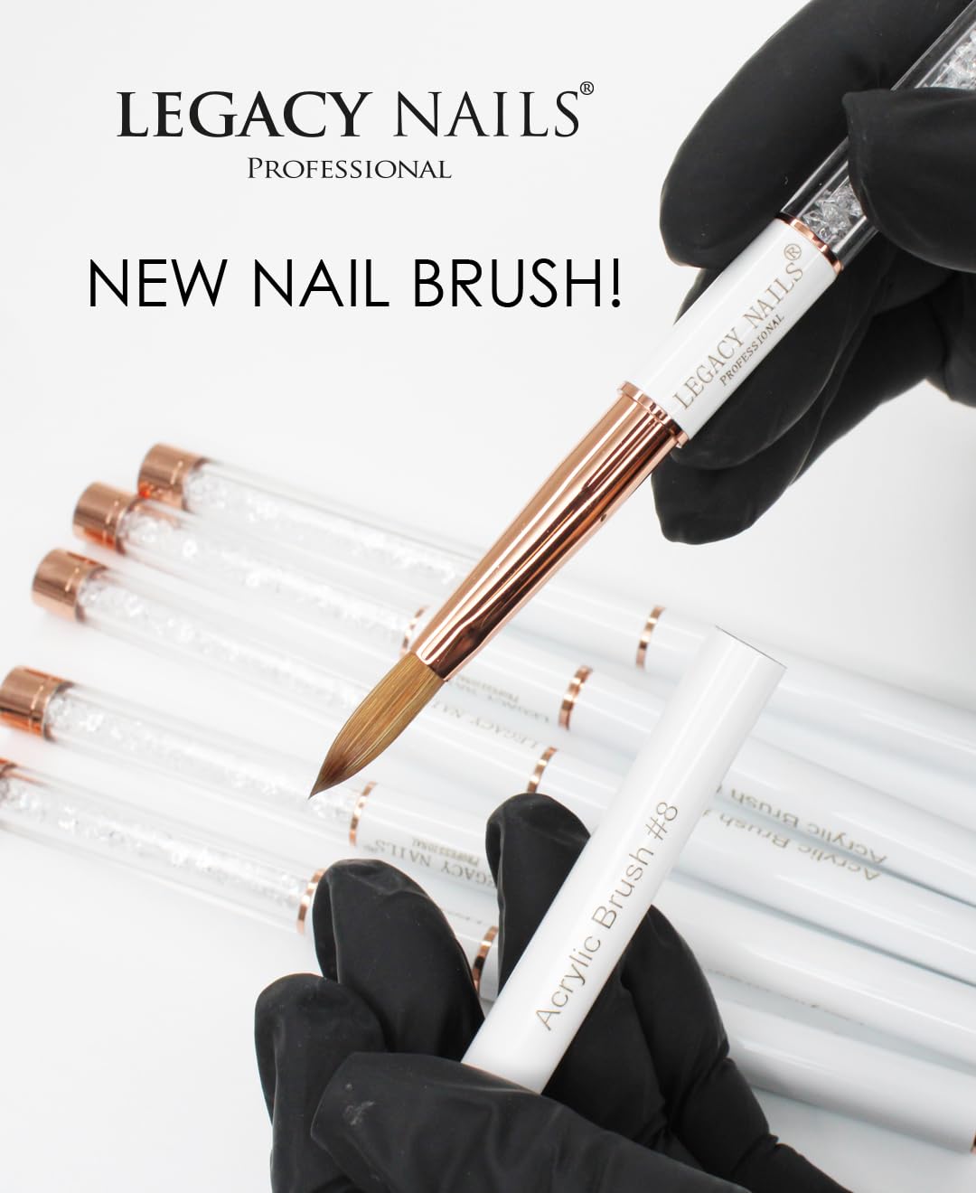 Legacy Nails Pennello professionale per unghie in acrilico n. 10, colore bianco, perfetto per scolpire extension per unghie in acrilico, setole flessibili e leggere
