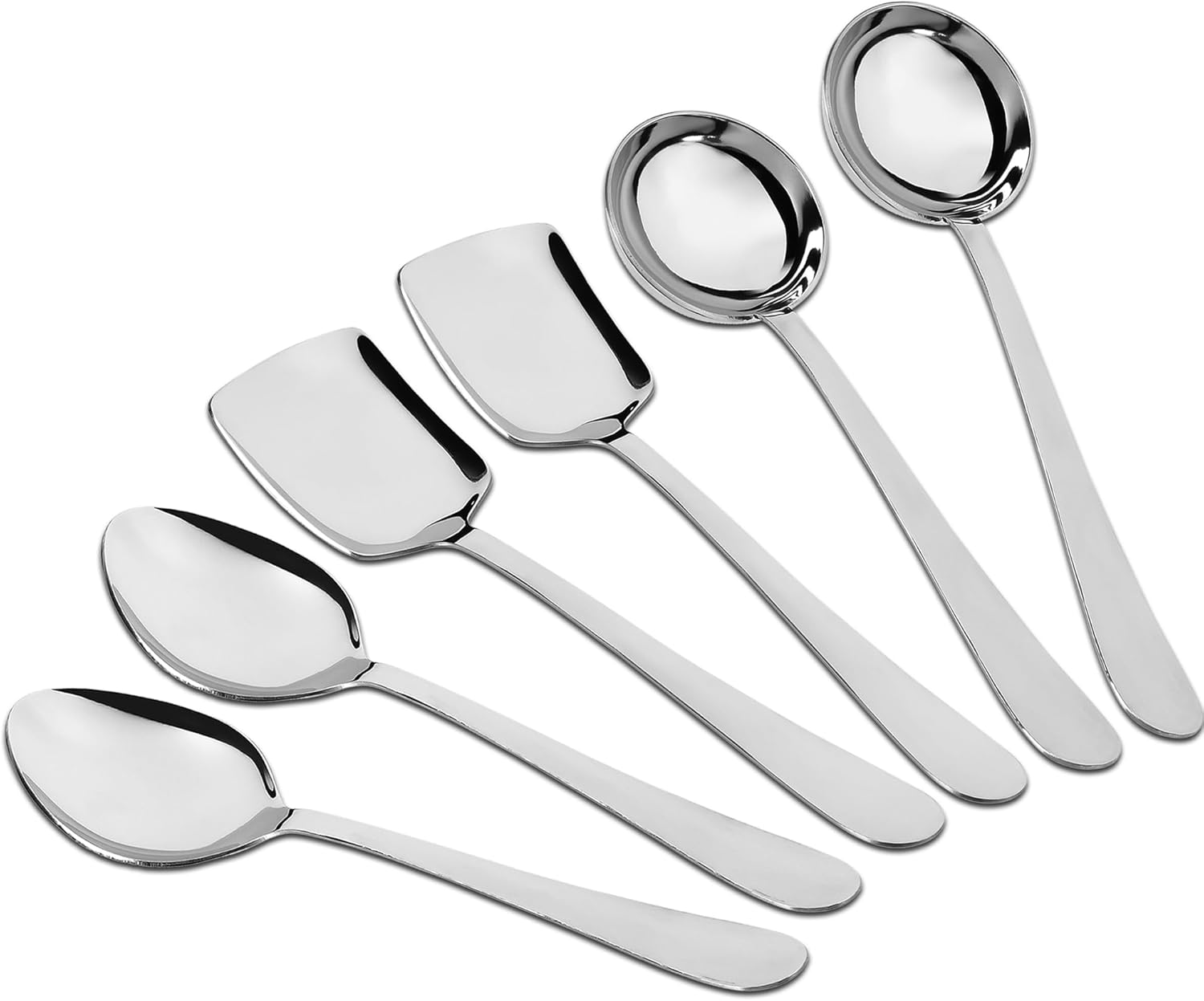 5 Pieces Stainless Steel Golden Serving Spoon Set for Dining Table/Kitchen, 1.8 mm Heavy Gauge (2 Soup Ladle (Karchi), 2 Solid Spoon (Chamcha), 1 Rice Spoon), 24k Gold (Pack of 5)