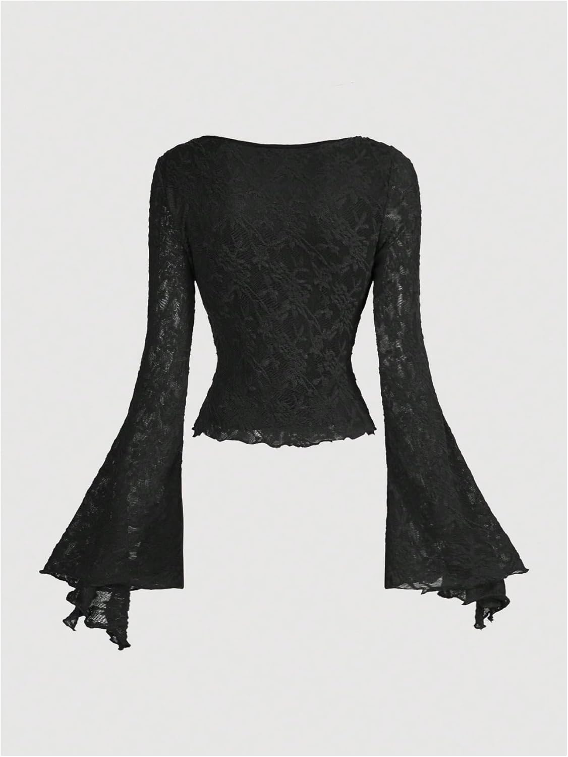 Verdusa Women's Y2K Cute Bell Sleeve Tops Floral Print Mesh Summer Long Sleeve Going Out Tops 2000s Clothing - Image 2