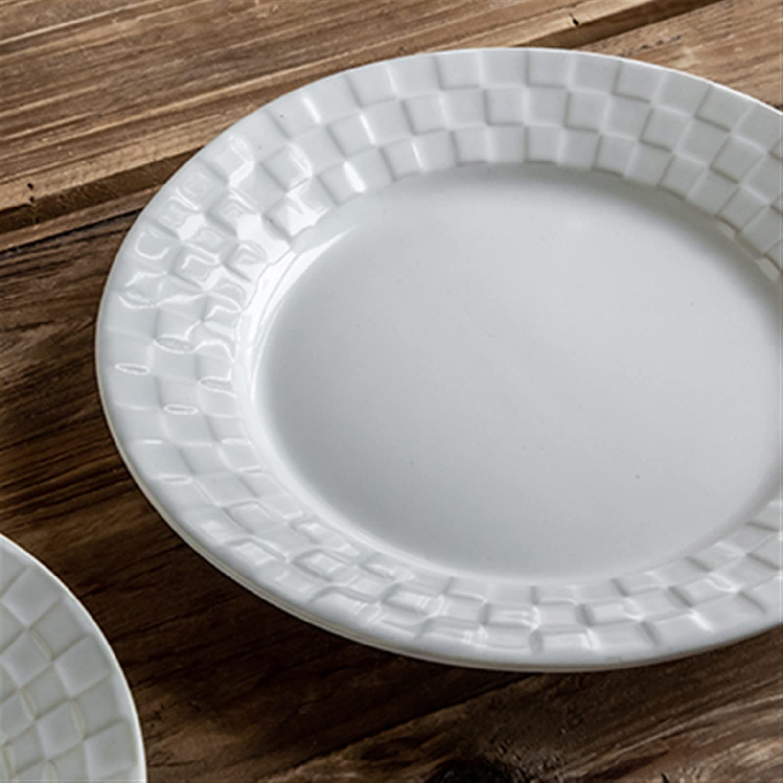 Talerze Obiadowe Vintage talerz do jadalni strona główna kuchnia Cafe deserowy ceramiczny w kratę czysty biały płaski prosty ładny dysk