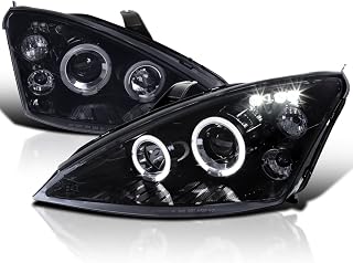 Dual Halo Angel eyes LED Projector Headlights Glossy Black | For 2000-2004 Ford Focus