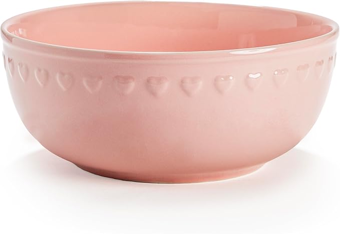 Paris Hilton Ceramic Serving Bowl, Iconic Stoneware with Heart Detailing, Microwave & Dishwasher Safe, 10-Cup Capacity, 9.25 Inch Diameter, Pink